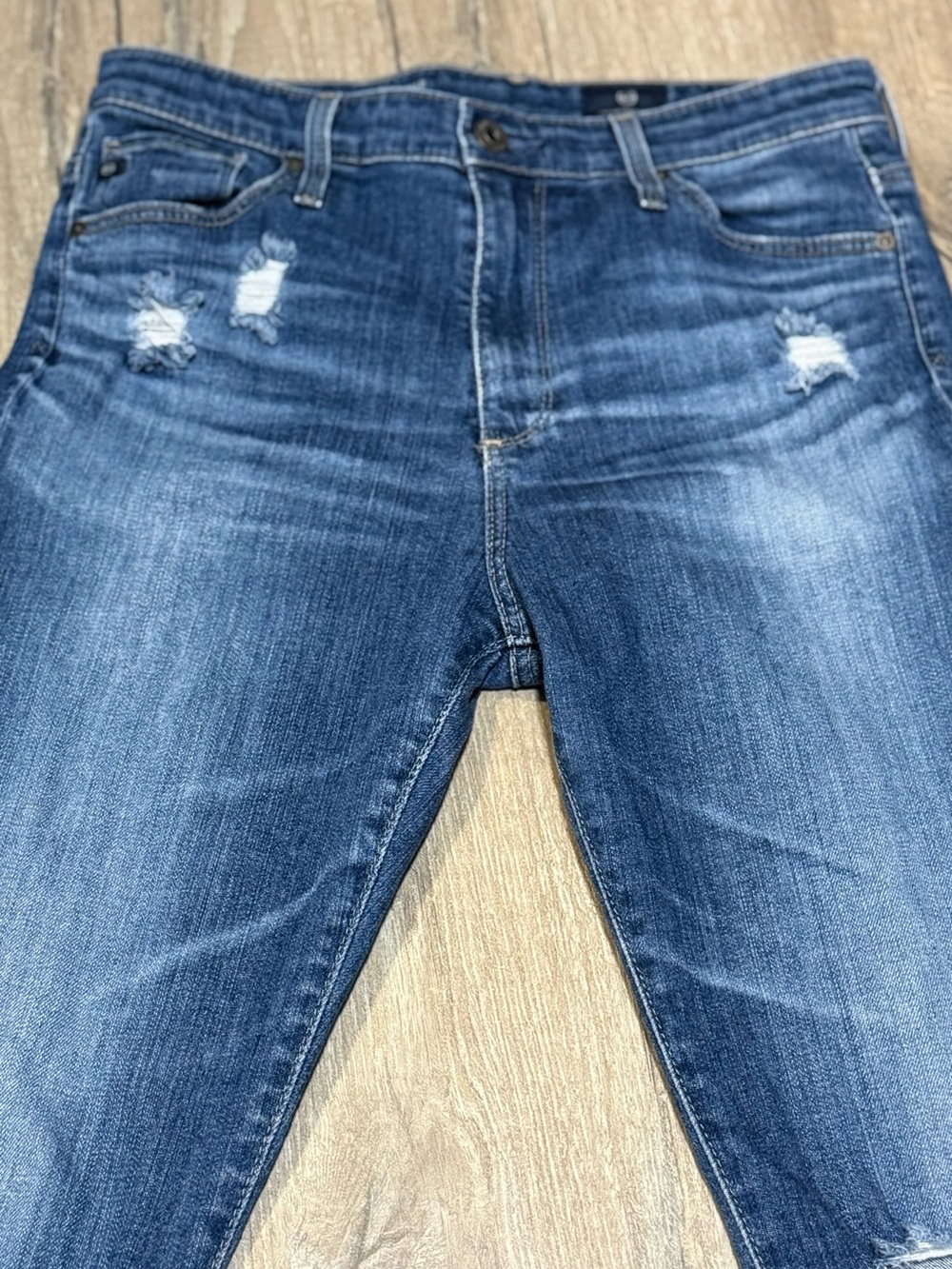 AG Stevie Straight Leg Jeans High Rise Distressed Ankle Blue Wash Size 28 - Picture 6 of 15